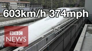 Japan Worlds fastest train 603kmh  BBC News [upl. by Evilc]