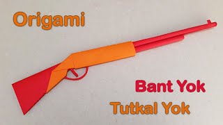 KAĞITTAN TÜFEK YAPIMI   Tutkal Yok  Bant Yok    Origami [upl. by Ehtylb]