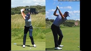 Justin Thomas golf swing  Long Iron faceon amp downtheline July 2017 [upl. by Irehc653]